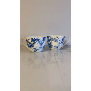 2 Bluebird & Willow Fine Bone China Mug Blue White Floral Crane Coffee Tea